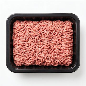 Fresh raw ground beef in a black plastic tray, ready for cooking or meal preparation