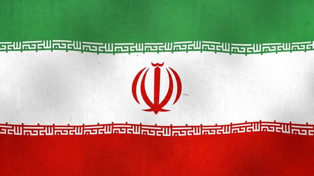 The national flag of Iran ripples gently in the breeze with its distinct green white and red stripes.