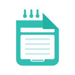 Obraz premium Modern teal document icon with folded corner and pin elements for business data reporting