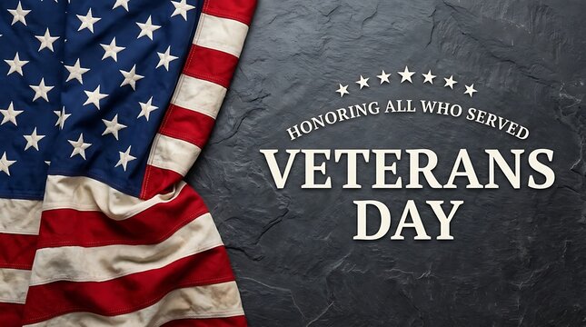 Veterans day tribute american flag with honoring text on stone background