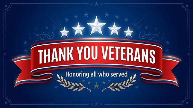 Patriotic veterans day banner with stars and laurel wreath
