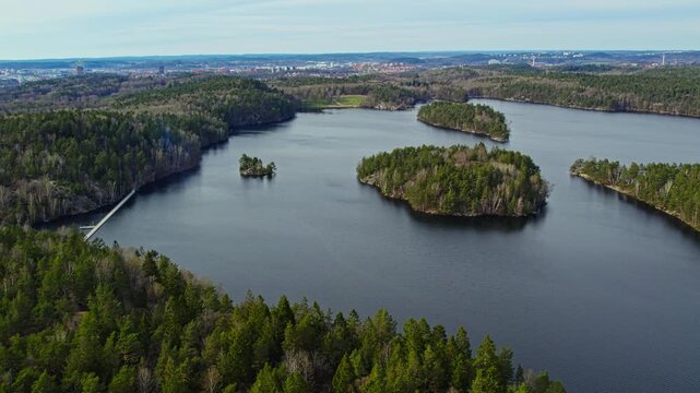Stora Delsj&ouml;n, a large lake and nature reserve in Gothenburg, Sweden. The area is famous for the Delsj&ouml;badet outdoor swimming spot and its scenic surrounding forest landscape.