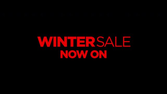 Sleek and timeless red Winter sale Now On graphics animate onto the screen. 4k. Keyable green screen, multi-purpose.