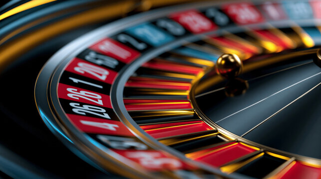 Close-up of a roulette wheel and ball in a casino showcasing gambling tension and luxury