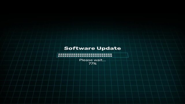 Animated software update loading bar progress motion graphic loop, cyber technology software upgrade process display on world map background