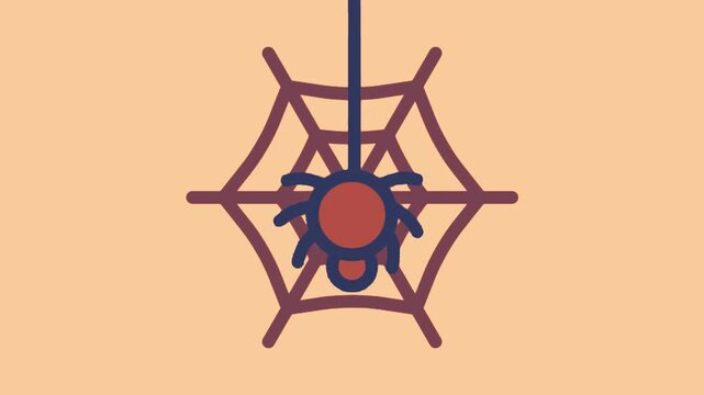 A flat vector illustration of a spider spinning a web in a minimalist environment