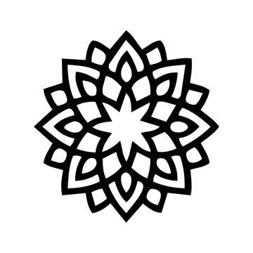 Lotus flower mandala icon. Black floral ornament vector element.