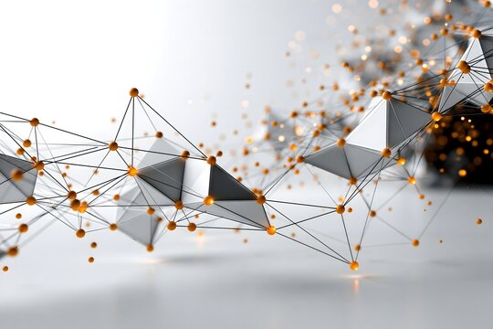Abstraktes digitales Netzwerk mit geometrischen Verbindungen und Copyspace