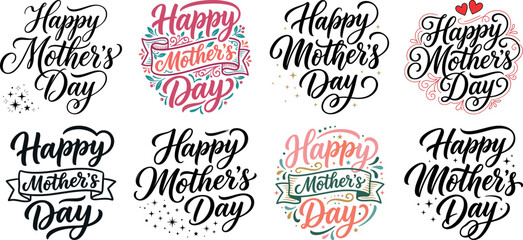 Happy mother's day typography designs with floral elements and frames © rafsanwd
