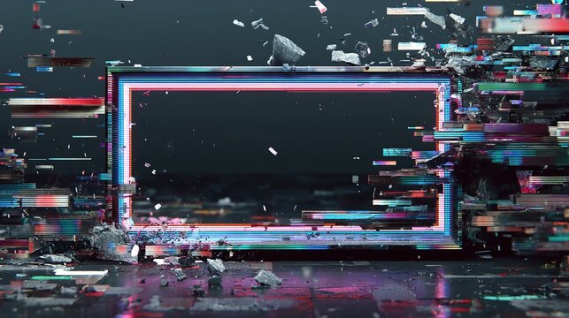 Abstract Glitch Effect with Shattering Rectangular Frame