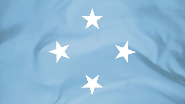 Flag of micronesia waving background with blue fabric and white stars