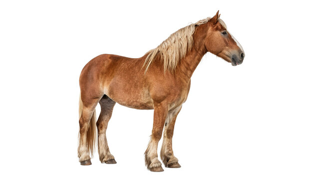 Beautiful wild dun horse stallion standing profile view alertly isolated on transparent background