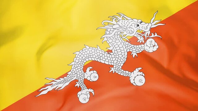 Flag of bhutan waving background with dragon emblem for national design