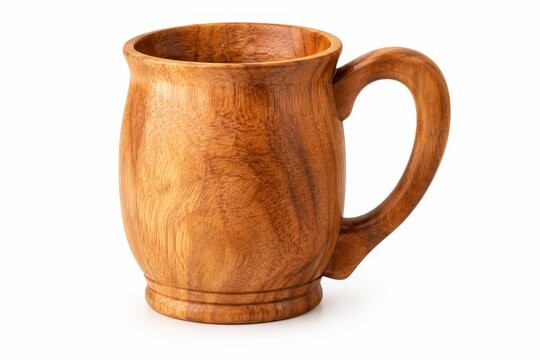 Handmade wooden mug on a white background