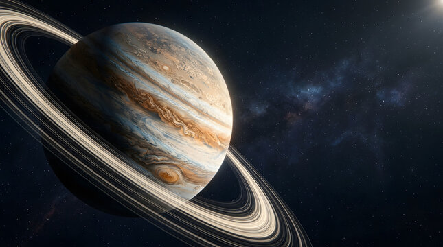 Majestic Ringed Gas Giant Planet in Deep Space