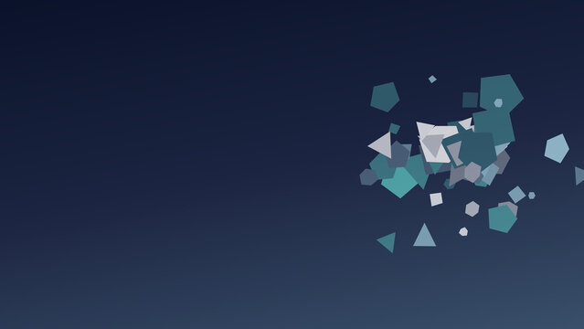 Abstract geometric low poly background with blue and teal floating polygons, 3D polygon shapes vector design template