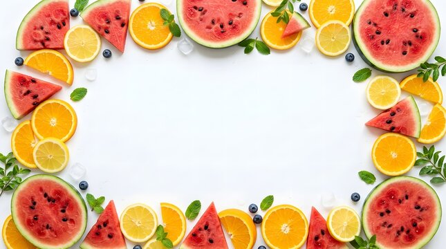 Bright watermelon and fruit slices forming a colorful summer top border.