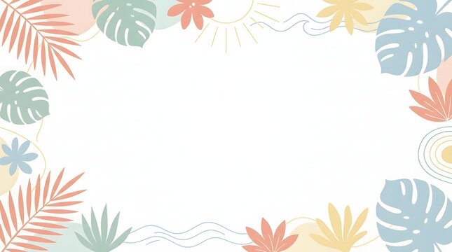 Light background with tropical leaves creating a fresh and natural decorative border.