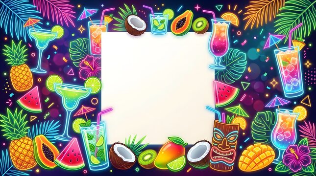 Colorful tropical fruit border with vibrant summer elements creating a playful and fresh decorative background.