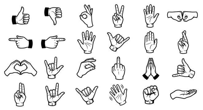 Set of Hand Gestures and Sign Language Vector Icons
​