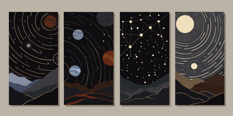 Celestial pattern with planets stars and constellations a retro vector illustration series astronomy © Asadul
