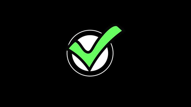 Animated green checkmark icons appearing sequentially against alpha channel with ideal approval confirmation visuals emerging sequentially inside