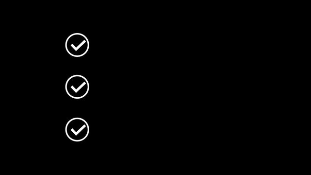 Animated checkmark icons appearing sequentially on alpha channel with creating clean modern visual effect another staggered formation formation against solid