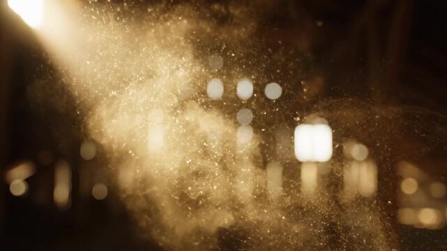 Sunlight beam illuminating dust particles in dark wooden attic