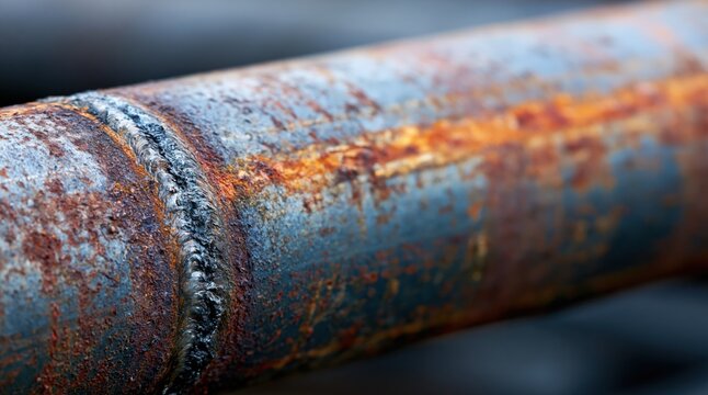 Close up of rusted iron pipe with weld joint