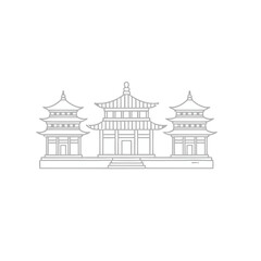 Fototapeta premium Traditional Asian Pagoda Buildings Line Art
