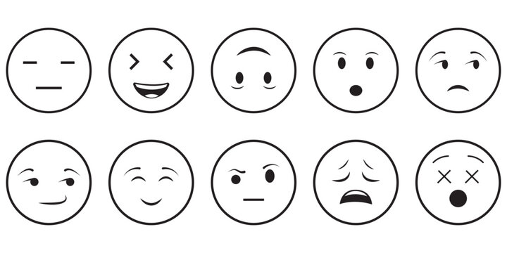 Emoticons set. Emoji faces collection. Emojis flat style. Happy and sad emoji. Line smiley face - stock vector 10 eps.