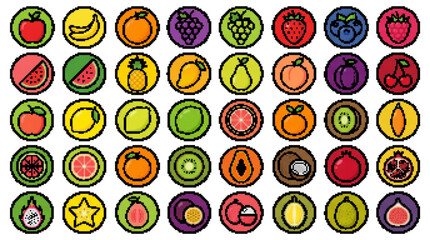 fruit food healthy fresh sweet apple banana pixel 8-bit retro icon set collection vector illustration graphic design diet © MdMatiur