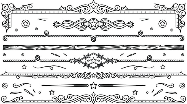 Ornate Vintage Divider Set with Decorative Frame Border, Star Motif, and Elegant Flourish Line Elements