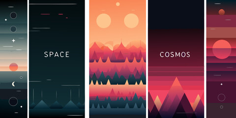 Minimalist geometric space and cosmos patterns with gradients lines and circular forms abstract © SreemotiAroti