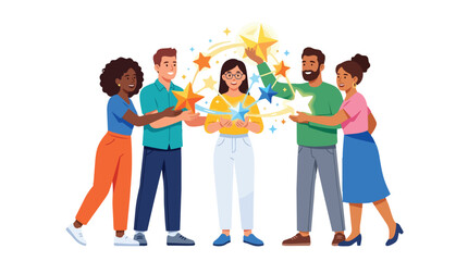 Fototapeta premium Diverse group of people holding and celebrating with glowing stars.