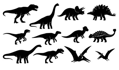 Prehistoric Dinosaur Silhouette Bundle Black Animal Vector Collection © creative Madara 