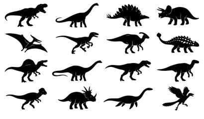 Realistic Dinosaur Silhouette Collection Prehistoric Animal Vector Set © creative Madara 