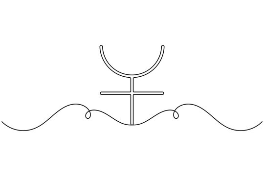 Continuous one line drawing of a Ceres symbol planet asteroid astronomy icon sign on white background minimalist single art astrology birth charts and growth concepts outline vector illustration