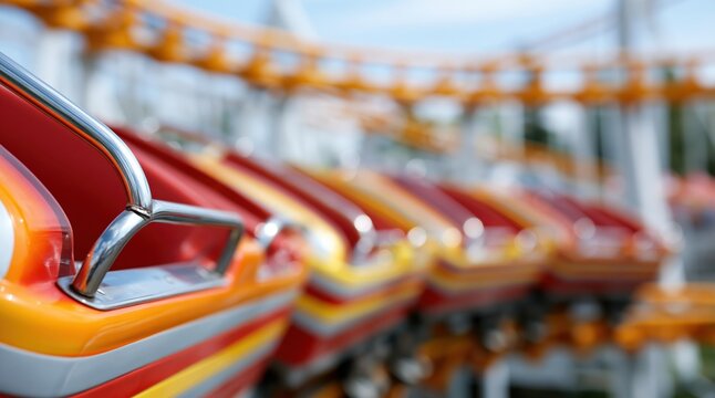 Empty roller coaster cars on track at amusement park