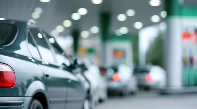 Car waiting in queue at petrol station