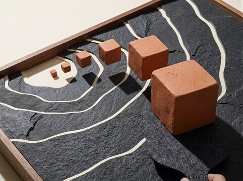 Floating Terracotta Milestones Build a Tactile Roadmap for Business Strategy