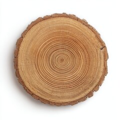 Obraz premium Circular wood grain cross-section with concentric rings on a white background