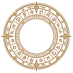 Naklejka premium ファンタジーRPGのUIに最適な神秘的な円形フレーム / Mystical Circular Frame Ideal for Fantasy RPG UI (Generative AI)