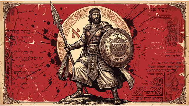 Ancient Hebrew Warrior Champion Vintage Engraved Biblical Historical Poster Vector Illustration