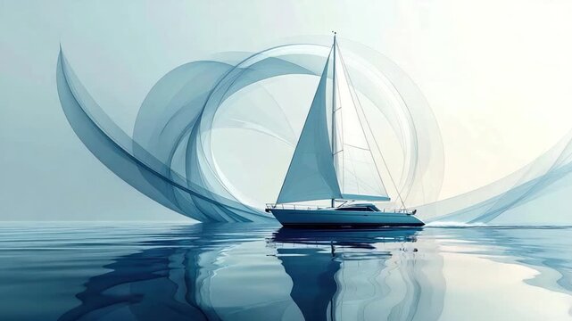 Sailboat on water with abstract light patterns.