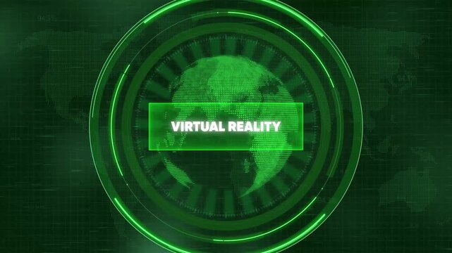 Virtual reality hud interface with rotating digital earth globe and green tech background