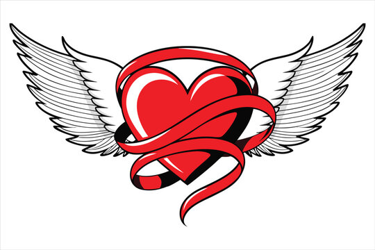 Red Winged Heart Wrapped with Ribbon