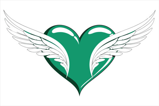 Green Heart Formed by Elegant White Wings