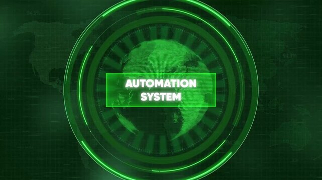 Digital automation system hud interface with rotating earth globe motion background