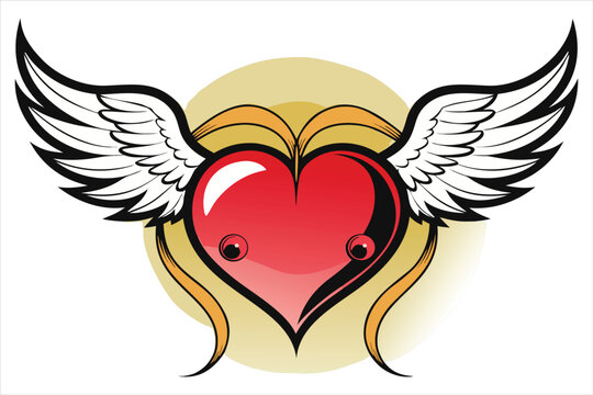 Red Heart with White Wings and Golden Flame Accent